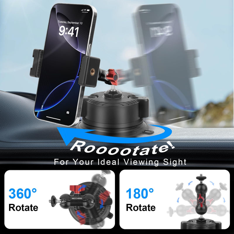 Suction Cup Mount with 10" Carbon Fiber Rod- Adjustable Car & Home Camera Holder for Action Cams,Smartphones & 360°Cameras - Compatible with GoPro,DJI OSMO,Insta360 X4/X3,Akaso,and More