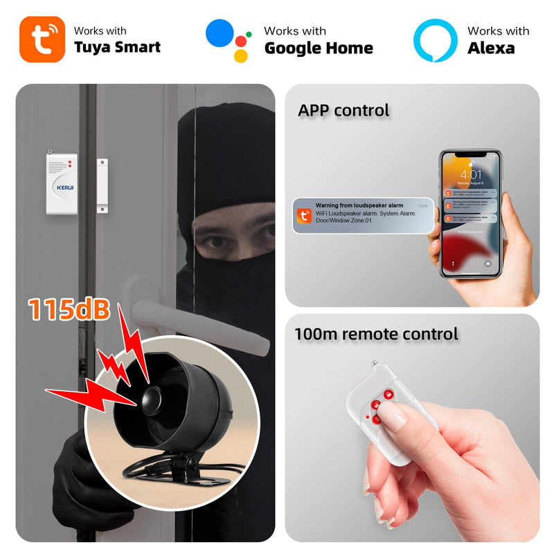 [AUSTRALIA] - KERUI WiFi Home Security Alarm System 8-Piece kit Door Alarm System DIY Siren Door/Window Sensors Remotes Burglar Alarm for House Apartment Office,Compatible with Alexa Google Home Wifi Alarm Kit 