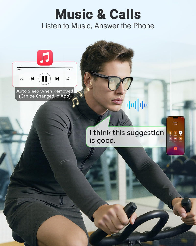 CJkao Smart Glasses with Camera, Bluetooth Music & Call, 800W HD Camera Glasses, 1080P Video Recording, Built-in ChatGPT Voice Assistant Control for Men Women (Grey)