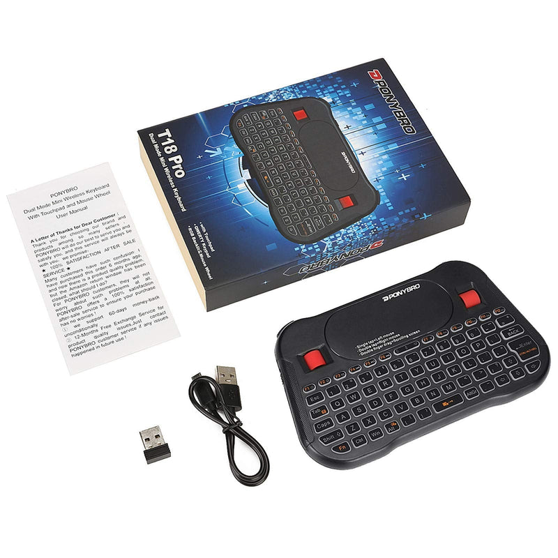 PONYBRO Backlit Mini Bluetooth Wireless Keyboard with Touchpad QWERTY keypad,Support Bluetooth＆2.4G USB Connection,Rechargeable Handheld Keyboard Remote for Smartphones,Smart TV,Android TV Box,PC,Pad.