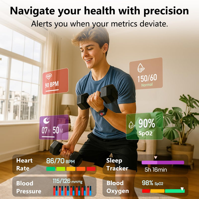 MorePro Smart Watch (Answer/Make Call), 1.83” Health Fitness Watch with Heart Rate, Blood Pressure,SpO2 and Sleep Monitor, 100+ Sports Modes, IP68 Waterproof Fitness Tracker for Men Women Black