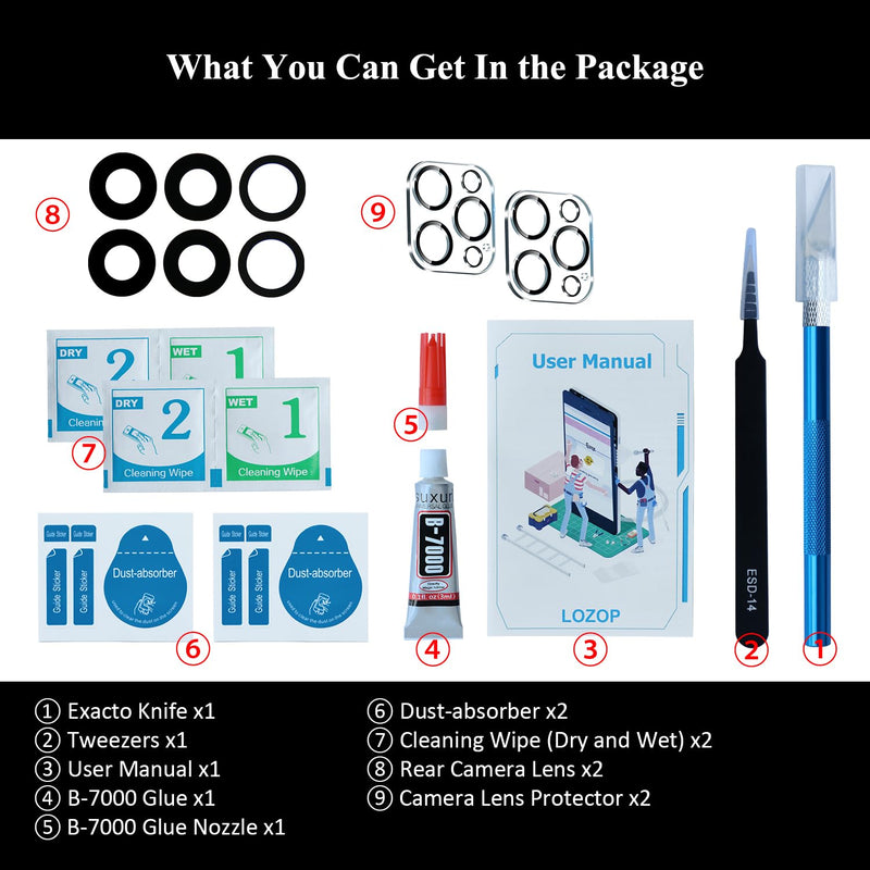 [AUSTRALIA] - 2 Sets Rear Camera Lens Glass Replacement with Adhesive Pre-Installed Compatible for iPhone 12 Pro Max (3 Pieces/Set) with Repair Tools and Installation Manual 
