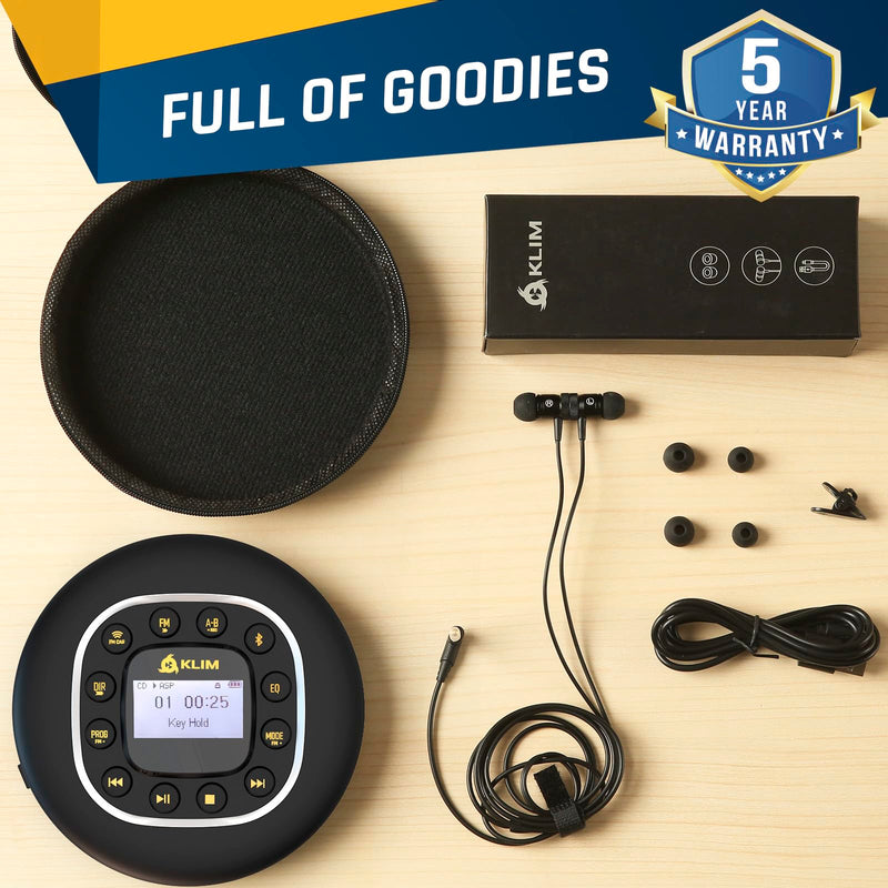 [AUSTRALIA] - KLIM Journey - Portable CD Player Walkman with Long-Lasting Battery - New - with Headphones - Radio FM - Compatible MP3 CD Player Portable - SD Card, FM Transmitter, Bluetooth - Ideal for Cars 