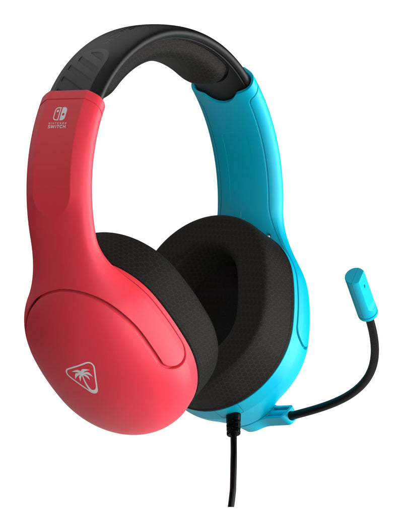 [AUSTRALIA] - Turtle Beach Airlite Fit Wired Gaming Headset: Officially Licensed for Nintendo Switch, Nintendo Switch 2/Lite/OLED Model - Flip-to-Mute Mic, Over-Ear Comfort Cushions, 40mm Speakers - Neon Blue & Red 