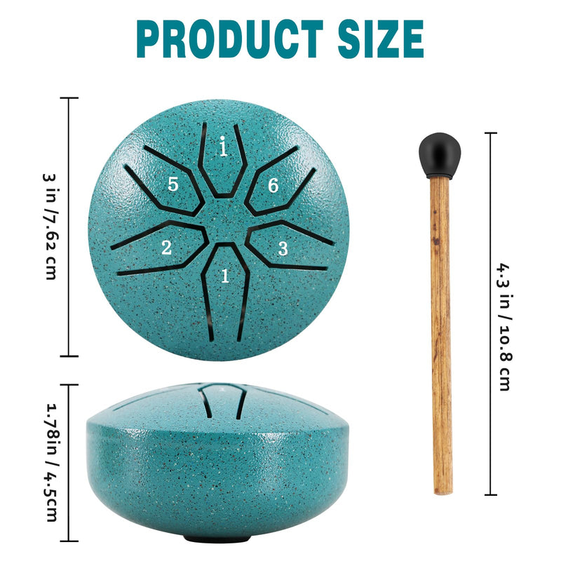 EASTROCK Mini Steel Tongue Drum for Kids 3 Inch 6 Notes Percussion Instrument Handpan Drum C Key with Mallets,Music Book (Green) Green