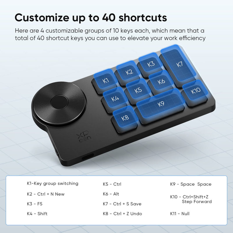 XPPen Mini Keydial ACK05 Wireless Shortcut Keyboard Bluetooth Programmable Express Remote Control with Dial & Customized Express Keys for Drawing Tablet PC MacBook Windows Images Video Editing