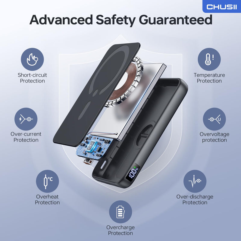 for Magsafe Portable Charger, 12000mAh Wireless Magnetic Power Bank with Stand and USB C in/Out Fast Charging, for Magsafe Battery Pack Compatible with iPhone 15/14/13/12 Pro/Pro Max Series-Black Black