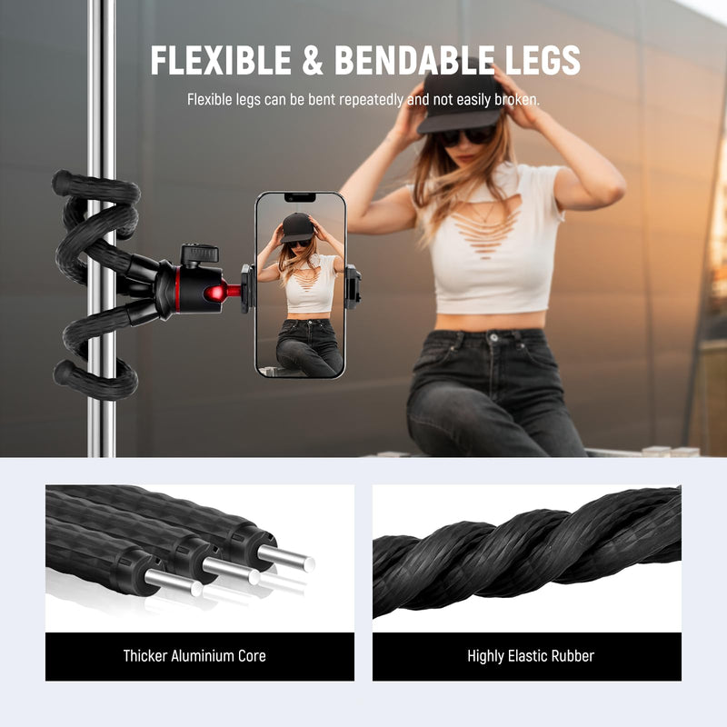 NEEWER Camera Tripod with Remote, Mini Flexible Tripod Stand with Action Camera Mount Adapter for Hero 12 11 10 9, Hidden Phone Holder with Cold Shoe, Vlog Phone Tripod for iPhone, Max Load 4.4lb, T30