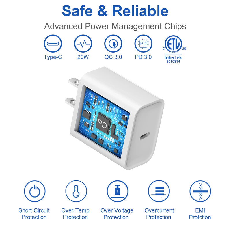 [AUSTRALIA] - iPhone Fast Charger 【Apple MFi Certified】[4-Pack] USB C Wall Charger Fast Charging 20W PD Adapter with 6FT Charging Cable Compatible with iPhone 13/12/11 Pro Max,Mini,Pro/XR/iPad 