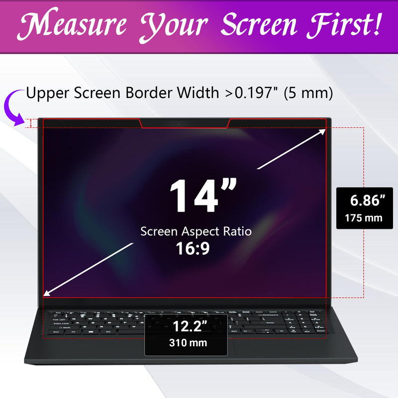 PYS Magnetic 14 Inch Laptop Privacy Screen(16:9 Aspect) - Computer Screen Privacy Shield, Anti-Glare Blue Light Filter, Detachable Privacy Screen Protector for Lenovo Thinkpad, HP Elitebook, Dell 14 Inch (16:9)