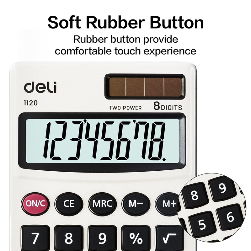 Calculator, Deli Standard Function Basic Calculators, Solar Battery Dual Power Office Calculator with Cover, Metal Panel 1 Pack