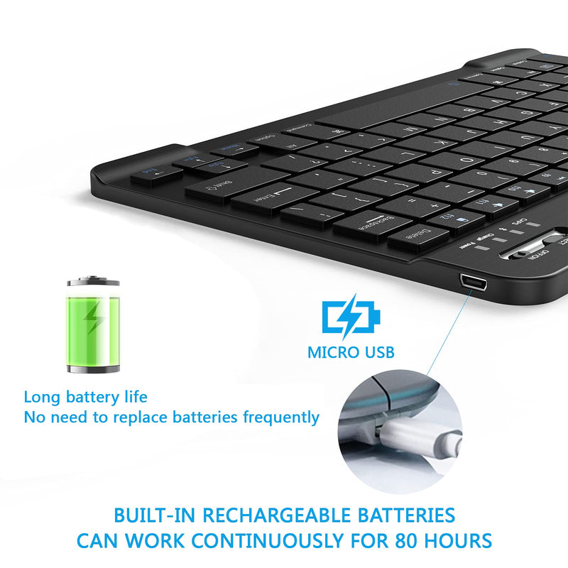 Ultra-Slim Small Bluetooth Keyboard, Portable Rechargeable External Cordless Wireless Keyboard for Android Tablet Cell Phone Samsung Smartphone iPad Mini Air Pro iPhone Windows Surface (Black) Black