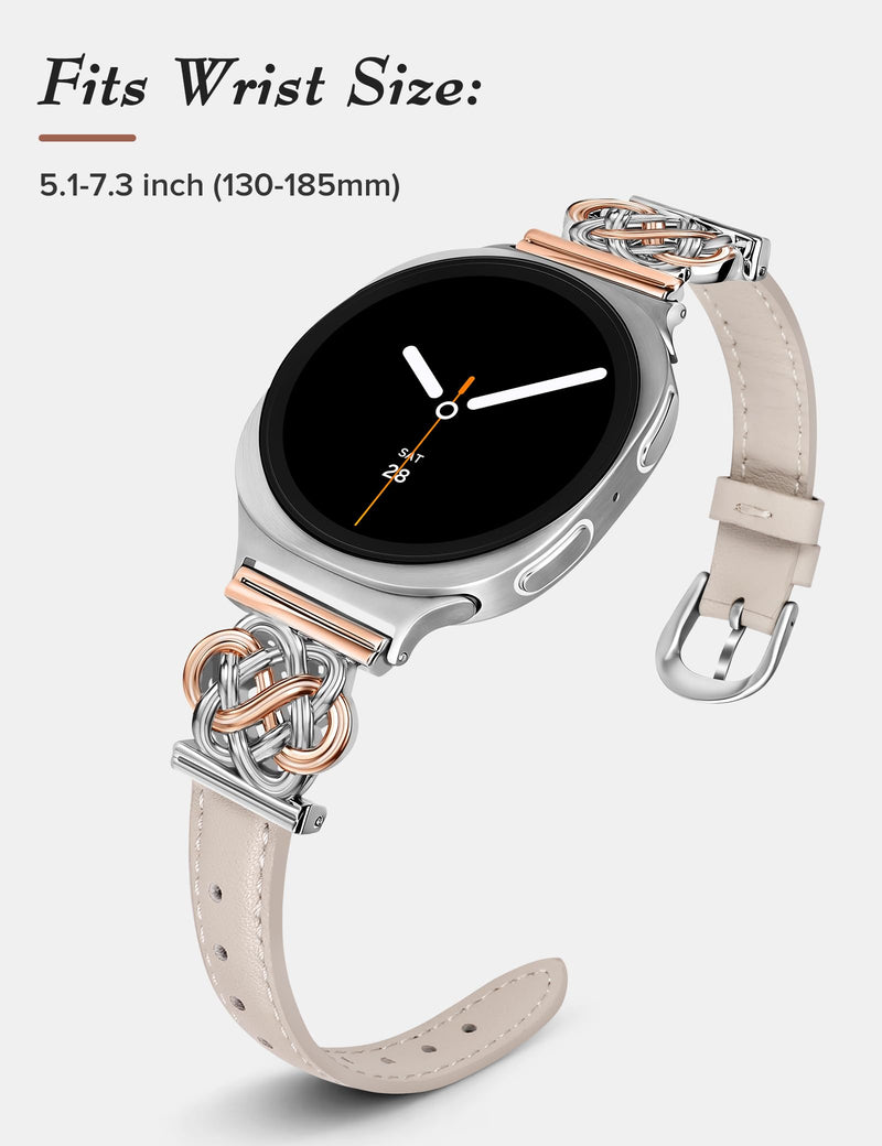 Minyee 2 Packs Watch Band Compatible with Samsung Galaxy Watch 8 40mm 44mm/ 8 Classic 46mm Band Women, No Gap One-Click Multi-chain Mermaid Style Link Bracelet & Soft Leather Designer Strap