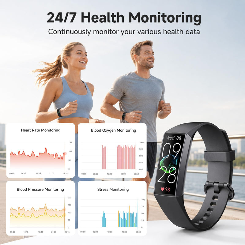 KPEP Fitness Tracker with 24/7 Heart Rate/SpO2/Blood Pressure/Sleep Monitor | 24 Sports Modes Activity Tracker with 1.13" AMOLED Screen, IP68 Waterproof Step Counter for Android iPhones Men Women Black