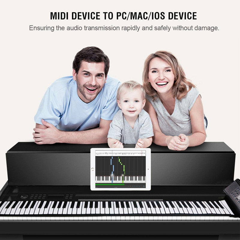 USB MIDI Cable-Upgrade Professional MIDI to USB in-Out Cable Adapter Converter Connect Piano Keyboard to PC/Laptop for Editing&Recording 2M(6.5FT) (Black) Black