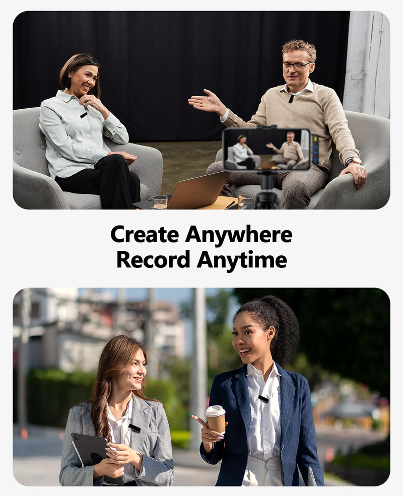 [AUSTRALIA] - Rythflo Wireless Lavalier Microphone for iPhone/Android/iPad/Laptop Dual Lav Mic with Charging Case, AI Noise Reduction, 50H Battery, 230ft Range, Lapel Microphones for Video Recording, Vlogging Yellow 