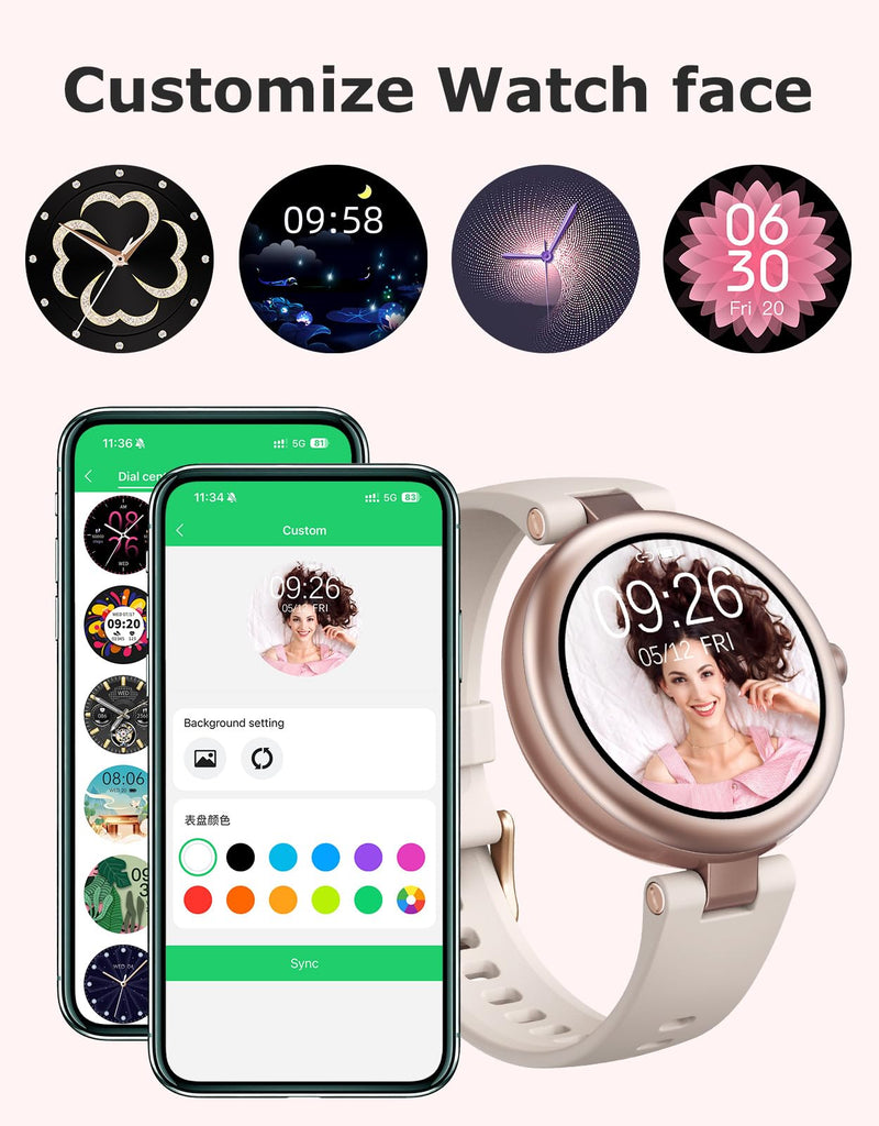 Fitness Tracker, Round Fitness Watches for Women with Bluetooth Call Heart Rate Monitor Sleep Tracker Calorie/Step Counter, Birthday Gift for Women Lady Mom Waterproof Starlight | Bluetooth Answer/Make Call,Heart Rate/Sleep/SpO2/Calories Monitor,100+ S...