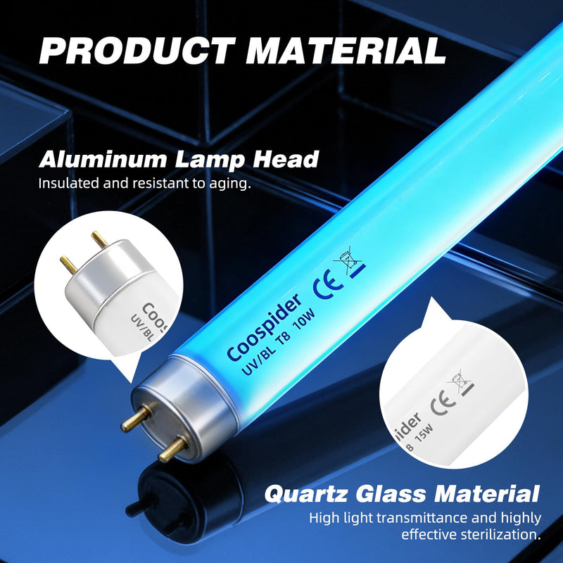 [AUSTRALIA] - COOSPIDER T8 F10 U/V BL 10W Replacement Light Bulb, CFL Fluorescent Straight Tube, Fluorescent Light for Home/Office, 13 Inch Light Tube for 20W Electric Zapper G13 Base, 10W 6PCS 10w-6-packs 