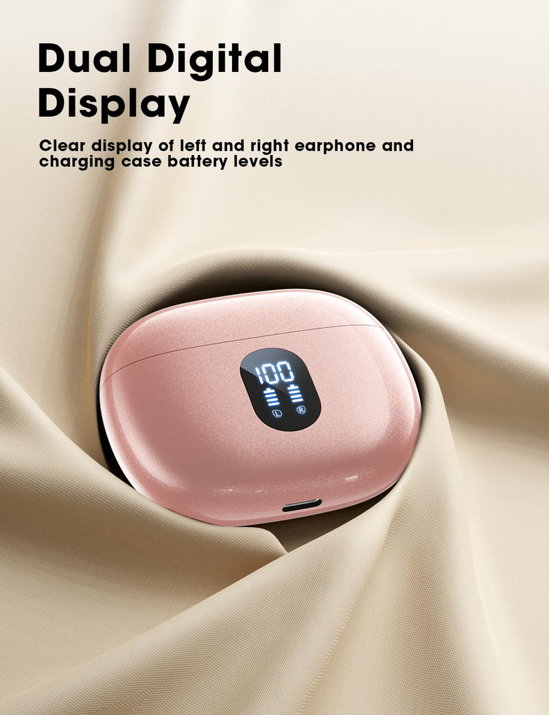 Wireless Earbuds Deep Bass Sound Ear Buds, Bluetooth 5.3 Headphones 48H Playtime, LED Display Earphones with Mic, IPX7 Waterproof Lightweight in-Ear Buds, Touch Control for iPhone TV Laptop Black