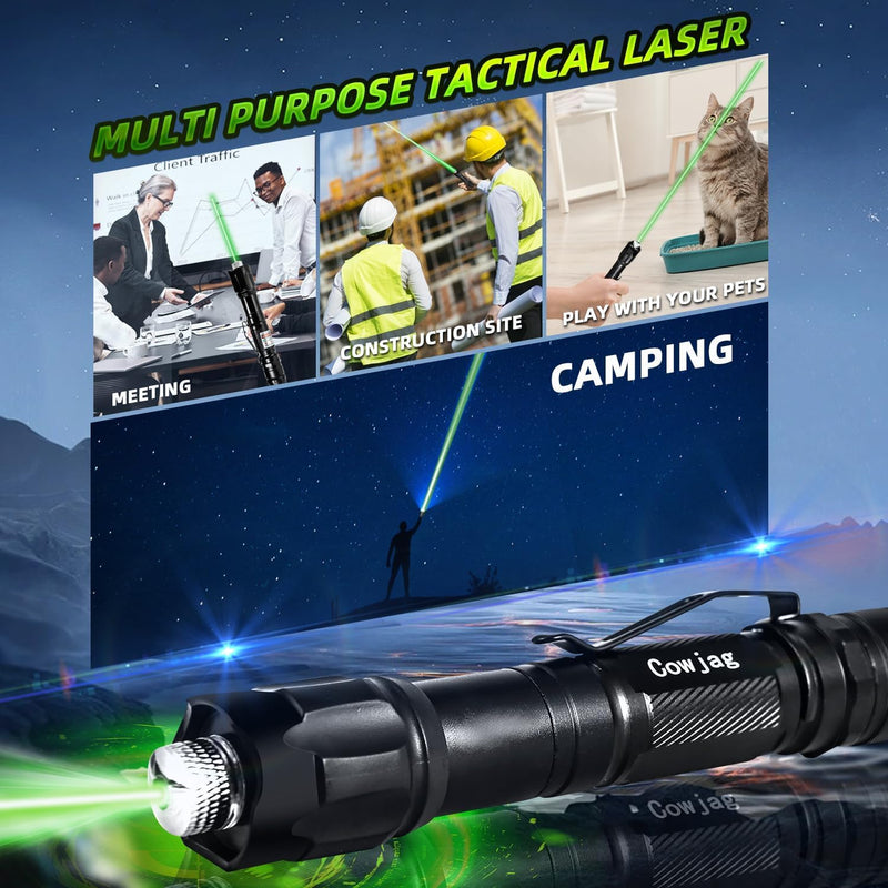 Cowjag Green Laser Pointer High Power Flashlight, Long Range Laser Flashlight, Rechargeable Flashlight, Single Push On/Off, with Carrying Case (Green Light)