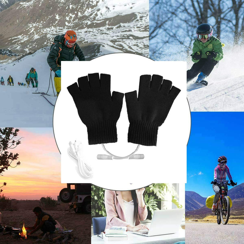 Kbinter USB 2.0 Powered Heating Pattern Knitting Cute Heated Gloves Fingerless Hands Warmer Mittens Laptop Computer 5.0V Warm Gloves for Women Men Girls Boys (Black)
