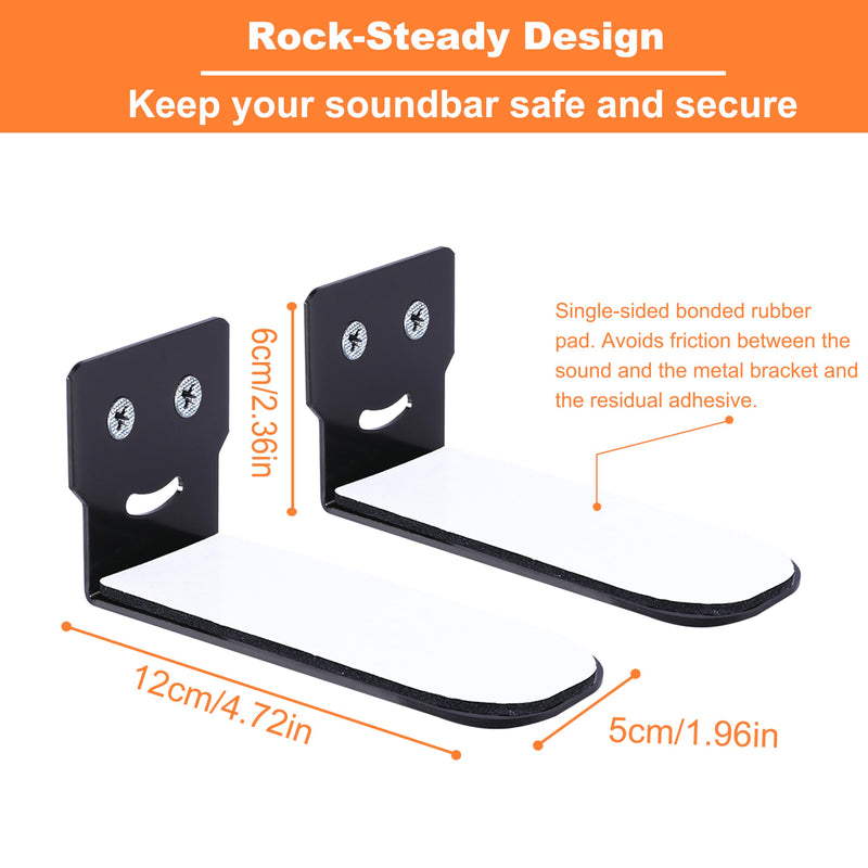 Suixing Universal Soundbar Wall Mount, Sound Bar Bracket for Most of Soundbars Max 30 lbs Anti-Drop Soundbar Wall Shelf(Square 4.72 INCH) Black_4.72" Length 4.72"