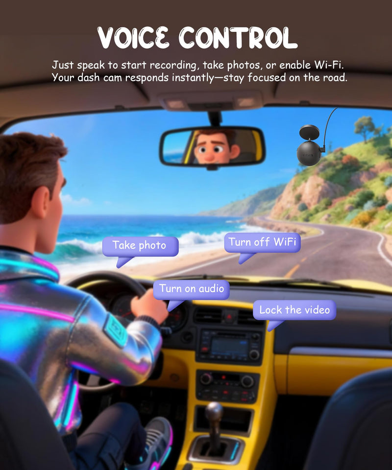 [AUSTRALIA] - KAWA Dash Cam 2K with Voice Control,Mini Spherical Front Dashcam, 360° Rotatable Mount,32G SD Card,Built-in WiFi and App,G-Sensor,NightEagle Engine, 24H Parking Monitor, Video Recorder for Cars black 