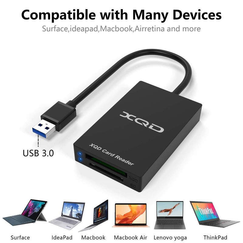 XQD Card Reader【Upgraded Version】 USB 3.0 XQD/SD Card Reader Dual Slot Memory Card Reader 5Gpbs Super Speed Support Sony G/M Series, Lexar 2933x/1400x USB Mark XQD Card,SD Card for Windows/Mac OS CR312-A
