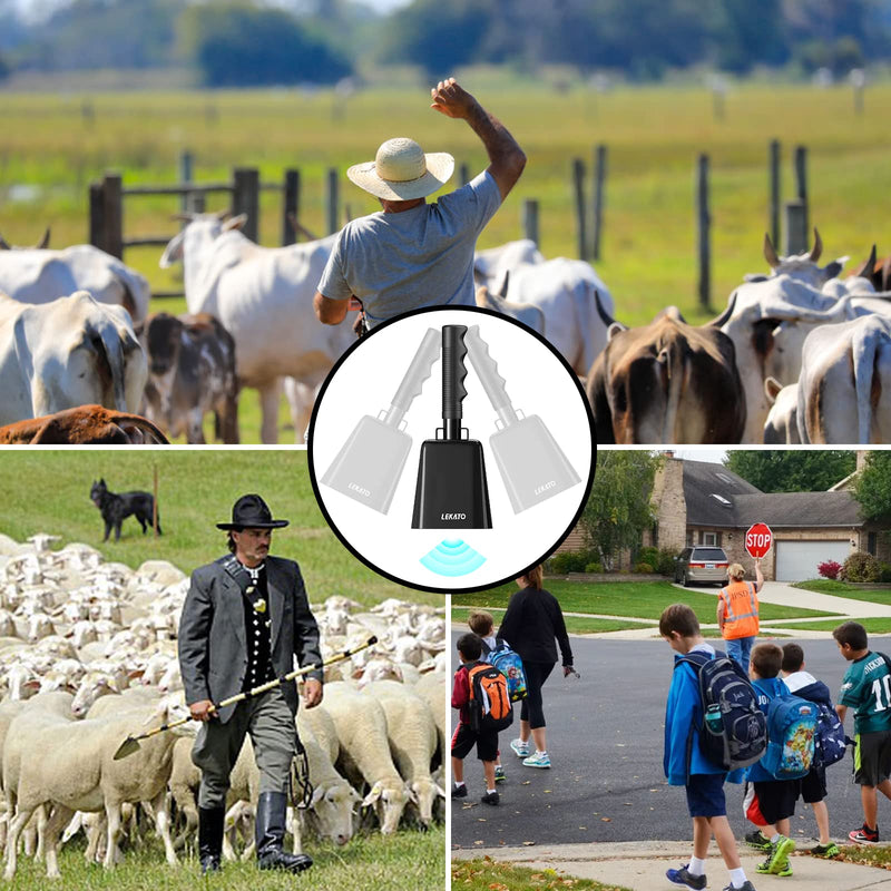 Cowbell Noise Makers with Handle, Cowbell for Sporting Events 8 Inch Cheering Steel Cow Bell for Football Games,Party, Concert, Graduation, School, Farm Ranch(Black) Black