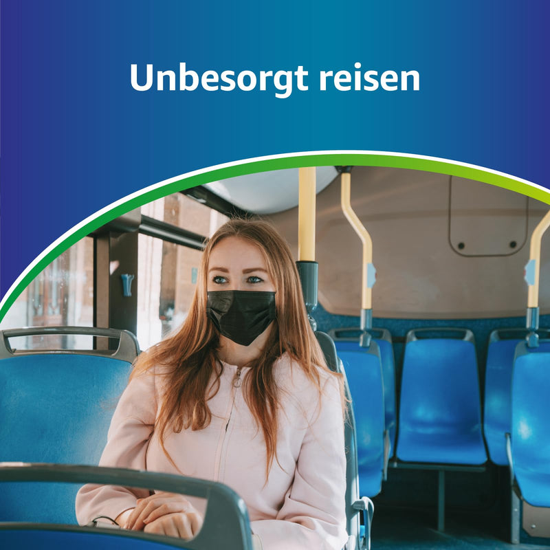 ADESTE 100 x Black Disposable Surgical Masks Type IIR, 3-Ply, Splashproof, Compliant with UNI EN 14683:2019+AC:2019, BFE >98%