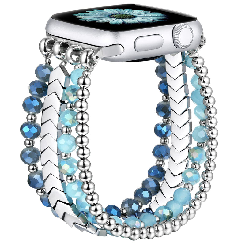 fastgo Compatible with Apple watch band bracelet for women, for Iwatch 38mm 40mm 41mm, Bling Metal Elastic beaded Strap Series 8 7 6 5 4 3 2 1 Ultra