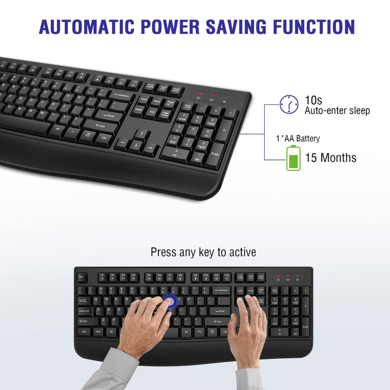 [AUSTRALIA] - Wireless Keyboard, 2.4G Full-Sized Ergonomic Wireless Computer Keyboard with Wrist Rest for Windows, Mac OS Laptop/PC/Desktop/Notebook(Black) Black 