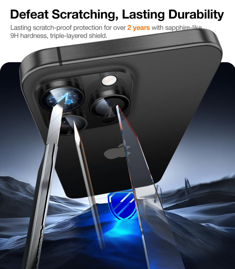 UltraGlass for iPhone 16 Pro Max/16 Pro Camera Lens Protector [NO.1 Military Grade Shatterproof] iPhone 16 Pro Max Camera Protector, 16 Pro Lens Cover [Longest Durable] Easy Install, Black Titanium iPhone 16 Pro, 16 Pro Max