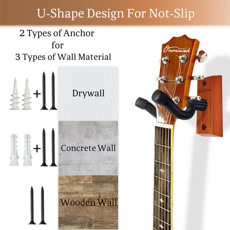 Guitar Wall Mount 2 Pack, Mahogany Wood Guitar Hanger, U-Shaped Guitar Wall Hanger Mount, Guitar Holder Hook Stand Wall for Acoustic, Electric Guitar, Banjo, Bass, Gift for Guitar Player