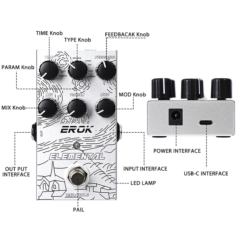 [AUSTRALIA] - EROK Digital Delay Guitar Pedal - 9 Modes (Analog/Reverse/dTAPE/Ice) with TAP Tempo & FREEZE, Max 3000ms Delay | Fits Blues/Rock/Jazz/Post - Rock 