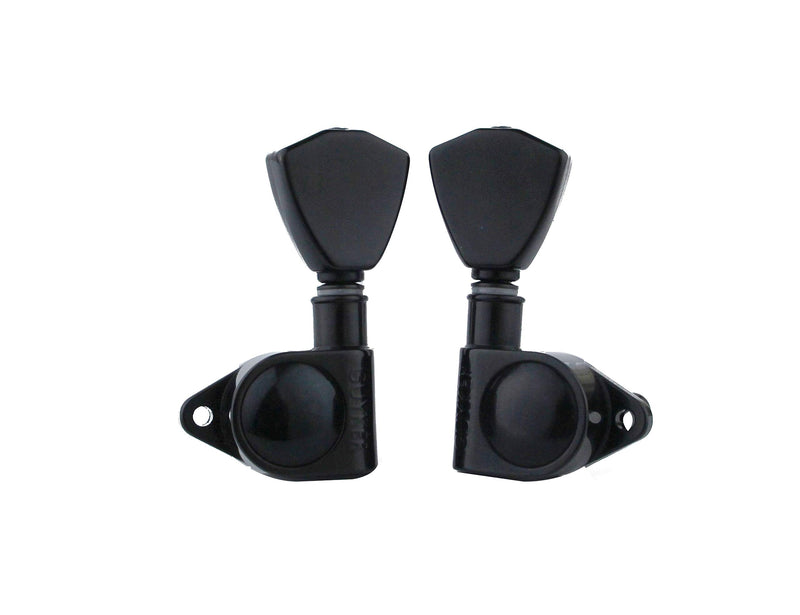 [AUSTRALIA] - Guyker Guitar Machine Heads (3L + 3R Handed) - 1:21 Sealed Tuners Tuning Key Pegs with Trapezium Handle Replacement for Electric, Folk or Acoustic Guitars - Black, GK-104B 