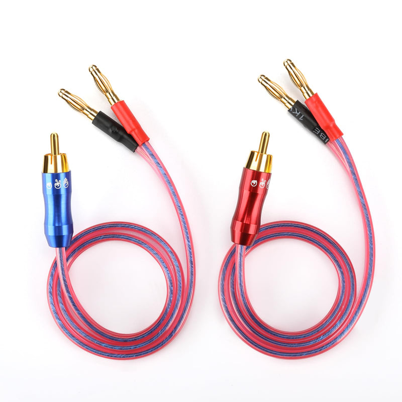 KK R1-B2-D0.5 4N OFC Speaker Wire Pair with RCA Male (Blue & Red) to 2 Pair Banana（4banana） Plugs 1.64Foot-Pair KK R1-B2-D0.5 3M/9.8Foot