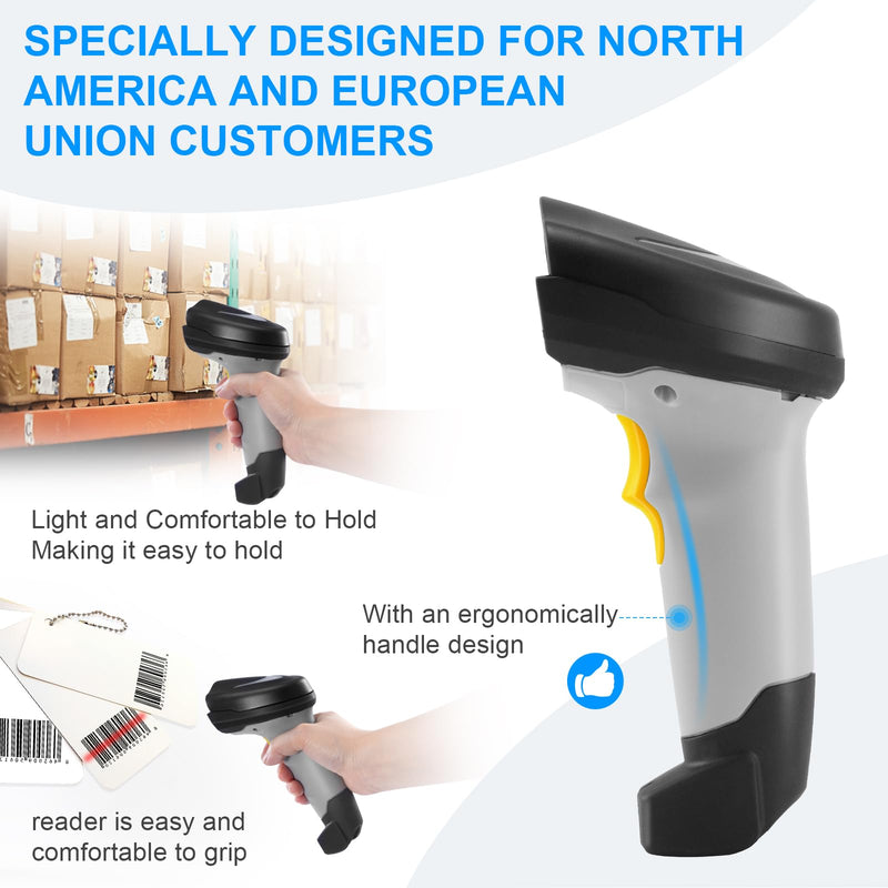[AUSTRALIA] - Barcode Scanner Wireless, Onewscan 1D Barcode Reader with Stand, 2.4G Wireless & USB Wired Connection Plug and Play Handheld Bar Code Scanners 2203wh 