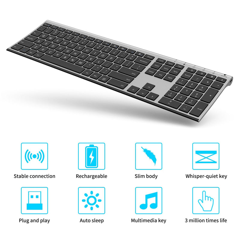 Wireless Keyboard and Mouse, Vssoplor 2.4GHz Rechargeable Compact Quiet Full-Size Keyboard and Mouse Combo with Nano USB Receiver for Windows, Laptop, PC, Notebook-Dark Gray Dark Gray