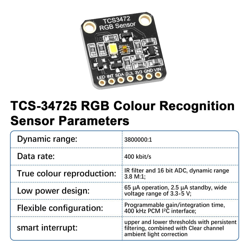 TCS-34725 RGB Light Colour Module AYWHP 2 Pieces RGB Light Colour Sensor Colour Detection Sensor Colour Meter Photoelectric Sensor Compatible with Arduino