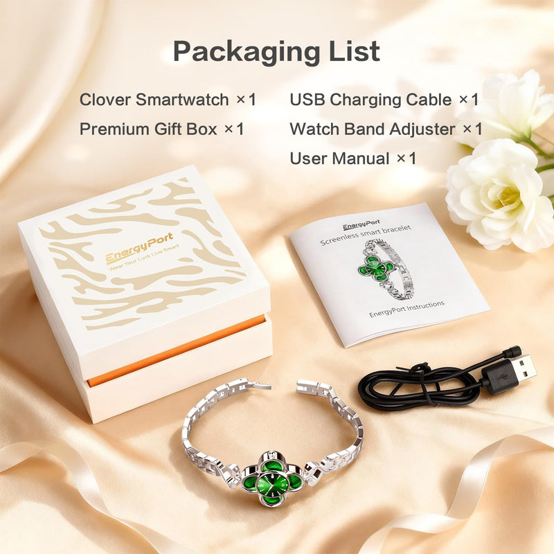 Green Lucky Clover Smart Bracelet with Quartz Clock - 24/7 Health Monitor Track Heart Rate Blood Oxygen Sleep Stress, Fitness Tracker IP68 Waterproof for Women Men, Compatible with Android iOS Phone