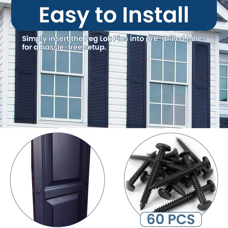 [AUSTRALIA] - 60 Pcs 3 Inch Vinyl Shutter Fasteners Heavy-Duty Shutter Loks for Exterior Decorative Shutters, UV-Resistant & Rustproof Peg Lok Pins with Enhanced Grip for Vinyl/Aluminum/Wood Shutters 