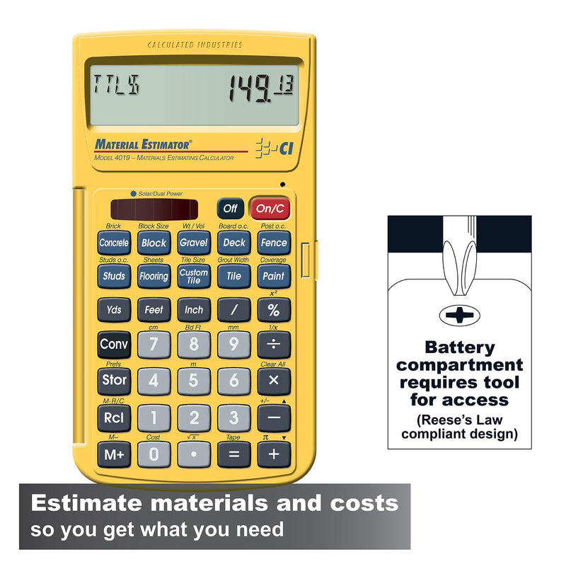 Calculated Industries 4019 Material Estimator Calculator | Finds Project Building Material Costs for DIY’s, Contractors, Tradesmen, Handymen and Construction Estimating Professionals,Yellow | Building Materials Quantities and Costs for DIY’s, Contracto...
