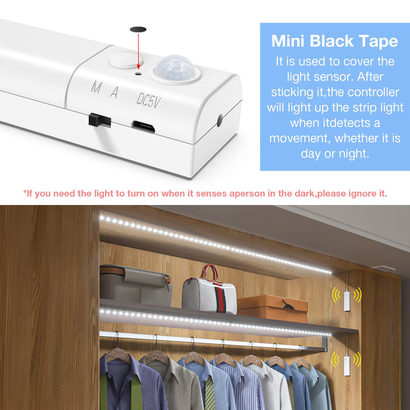 [AUSTRALIA] - WOBANE Dual Motion Sensor Stair Lights Strip, Rechargeable 16.4ft LED Strip Lighting,150 LEDs Cuttable Tape Light for Hallway,Under Cabinet,Cupboard,Shelves,Gun Safe,Flexible,6000K White 16.4ft White 