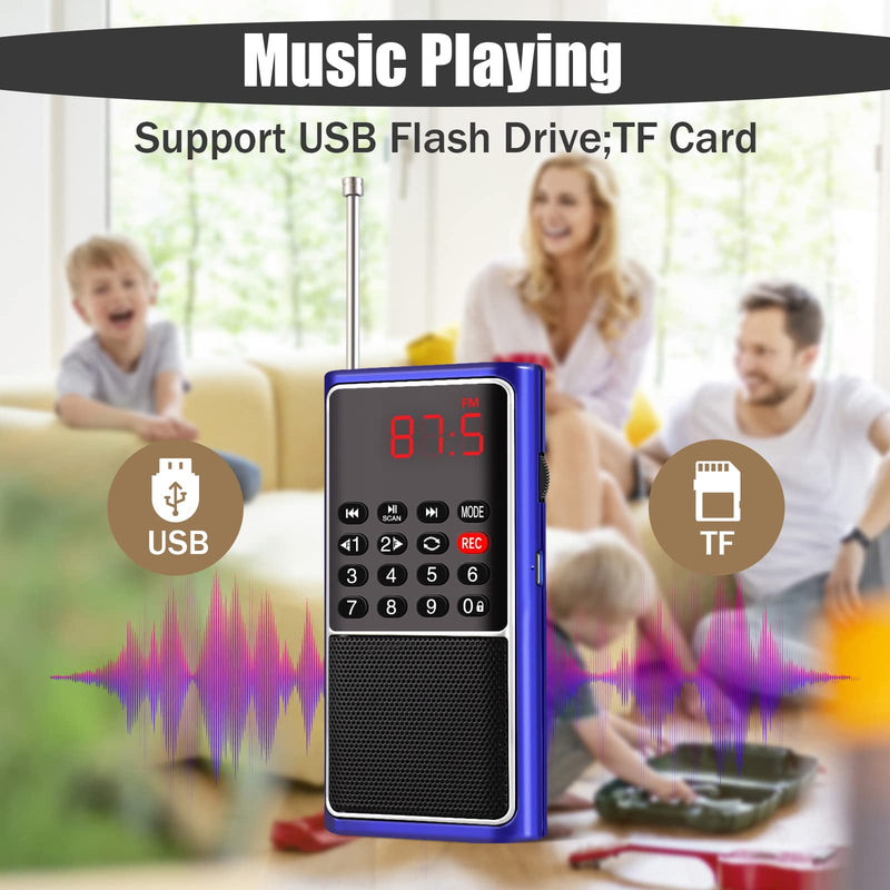 [AUSTRALIA] - Leting Portable Radio with Mp3 Speaker, Radios Porable FM, Radio Support Tf Card/USB/Music Recording, Emergency Radio Rechargeable Battery Powered,FM Radio with Best Reception (Blue) BLUE 