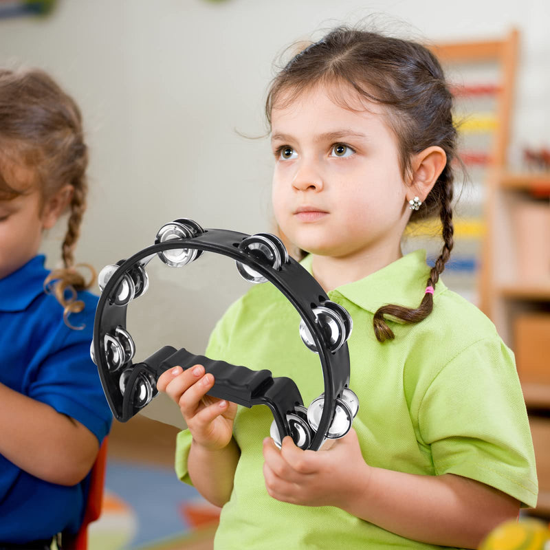 [AUSTRALIA] - Soulmate Tambourine Metal Jingles Hand Held Percussion Half-Moon Tambourine for Adult Musical Instrument Gift Single Row Tambourines for KTV, Party (Black Tamboruine) Black 