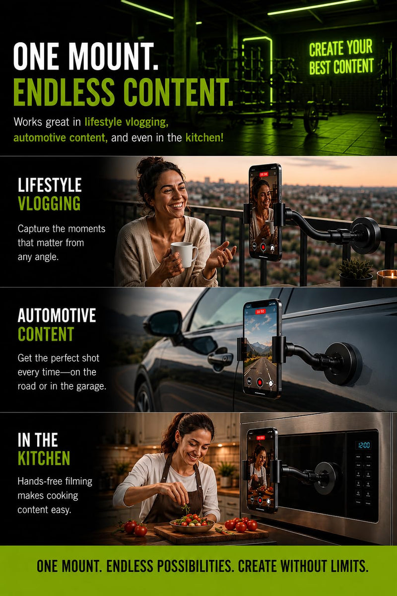 FitVue 360™ Magnetic Gym Phone Mount – 360° Adjustable Flexible Gooseneck Holder for Workout Recording, Fitness Content Creation & Gym Filming