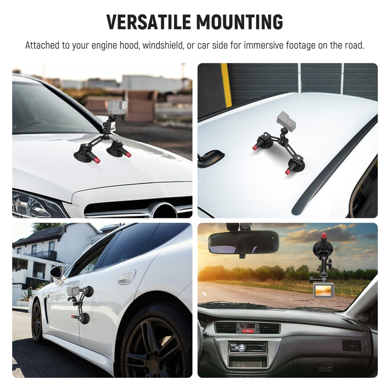 Neewer Dual Suction Cup Car Mount Kit with 360° Ball Head Magic Arm, Quick Release Air Pump Vacuum Camera Mount with Phone Holder & Action Camera Adapter Compatible with Insta360 DJI OSMO, CA066