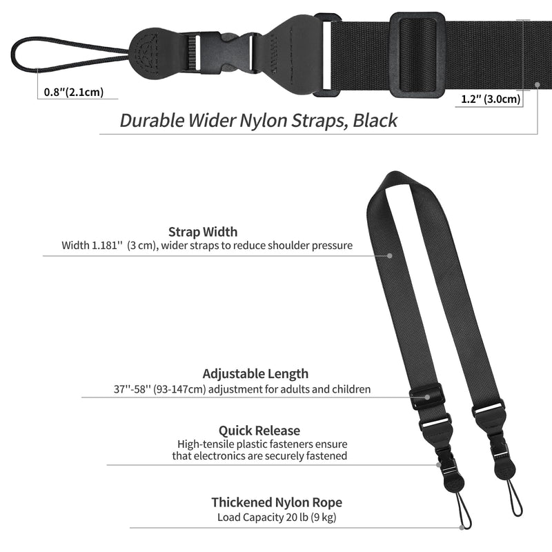 Adjustable Shoulder Strap, Nylon Camera Strap, Comfortable Neck Strap for iPad, Cellphone Tablet, Camera, Laptop, Binocular, Luggage Bag (Black Universal Lanyard) 1 Pack-Black