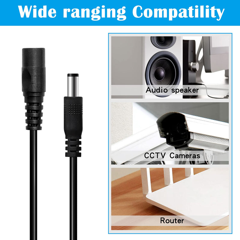 2PCS 33FT(10m) 12V DC Extension Cable,5.5mm x 2.1mm DC Power Adapter Extension Cord Black for Printers/CCTV Security Camera/Routers H-M-028 33ft Power Extension Cable